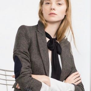 Zara women's herringbone blazer with elbow patches Tweed Blazer size xs